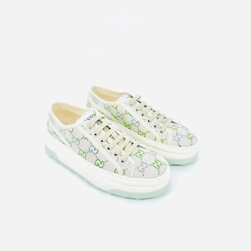NIB Gucci Tennis 1977 EU 38 US 8 GG Crystal Platform Sneakers Cream White $1,350 - Picture 4 of 12
